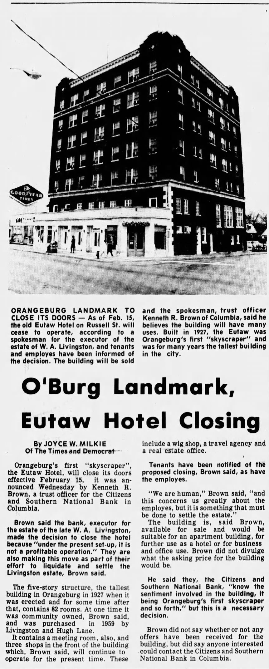 Orangeburg Landmark Hotel Eutaw - Newspapers.com